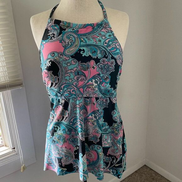 New Direction Paisley Floral Boho Halter Top Womens Swim Top Size XL - Picture 1 of 7